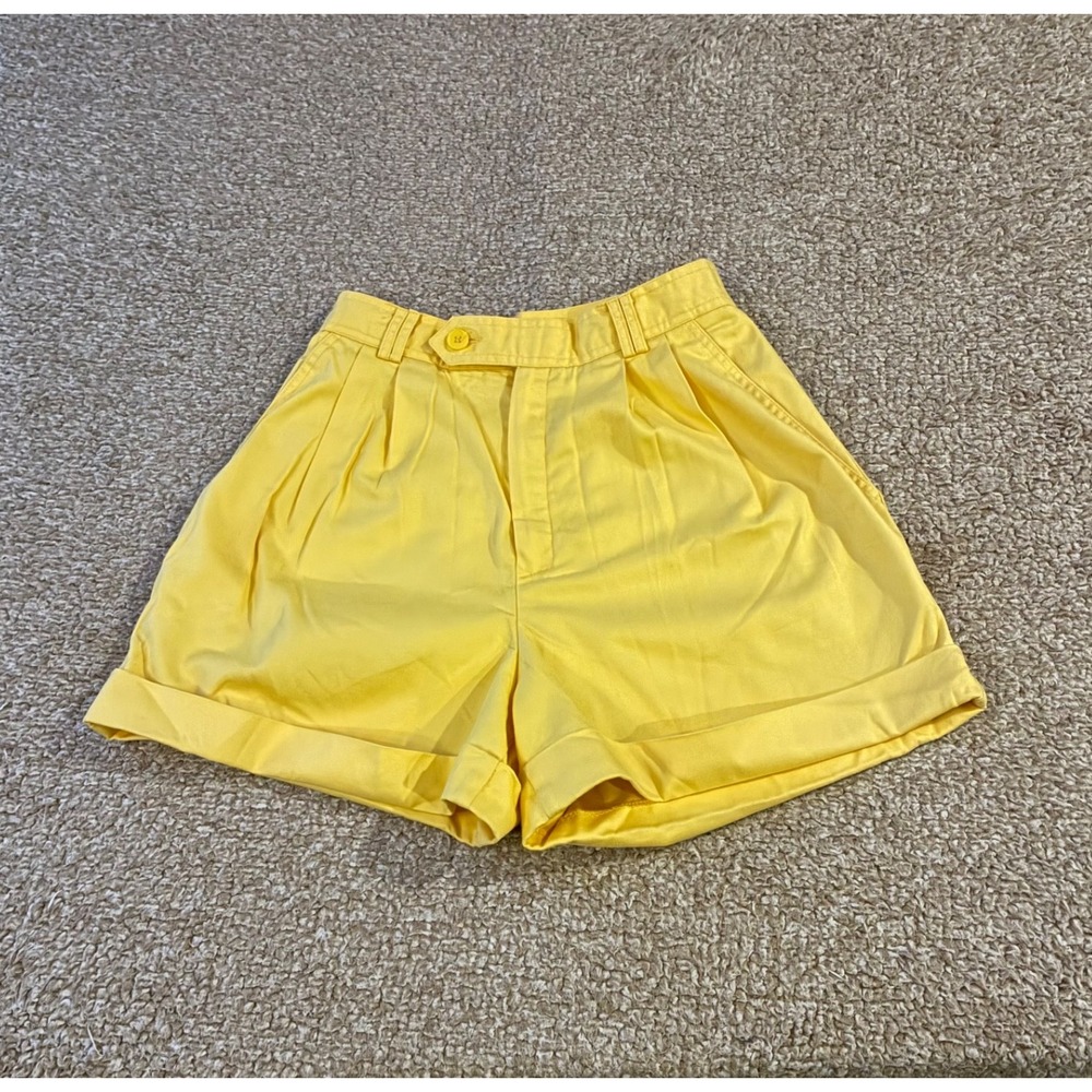 Vintage Yellow Pleated High Waisted Shorts Petite 4 Cuffed Retro Women's
